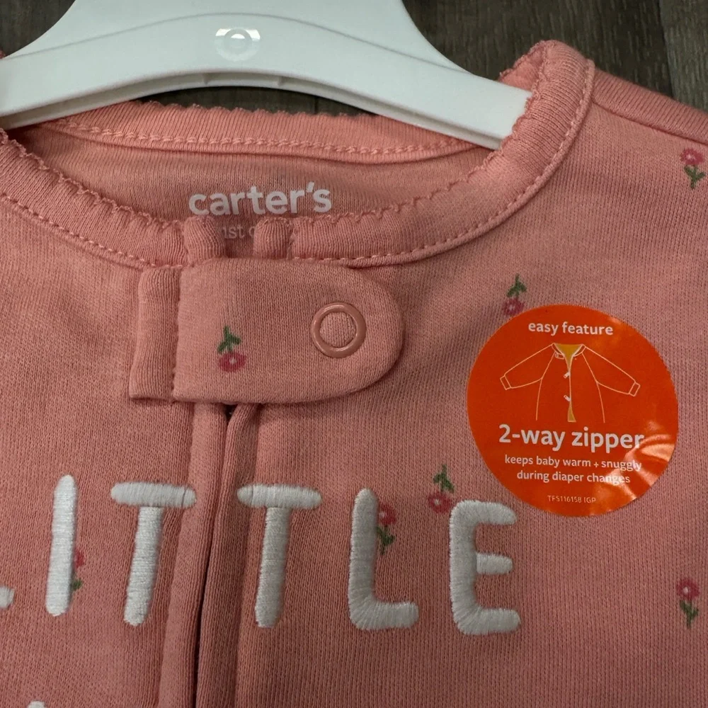 NWT Baby Girl Little Sister Sleeper Size‎ 9M Pink With Flowers Carter 2 Way Zip